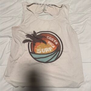 Costa Rica Surf Graphic Tank Top - Cream with Sunset Print